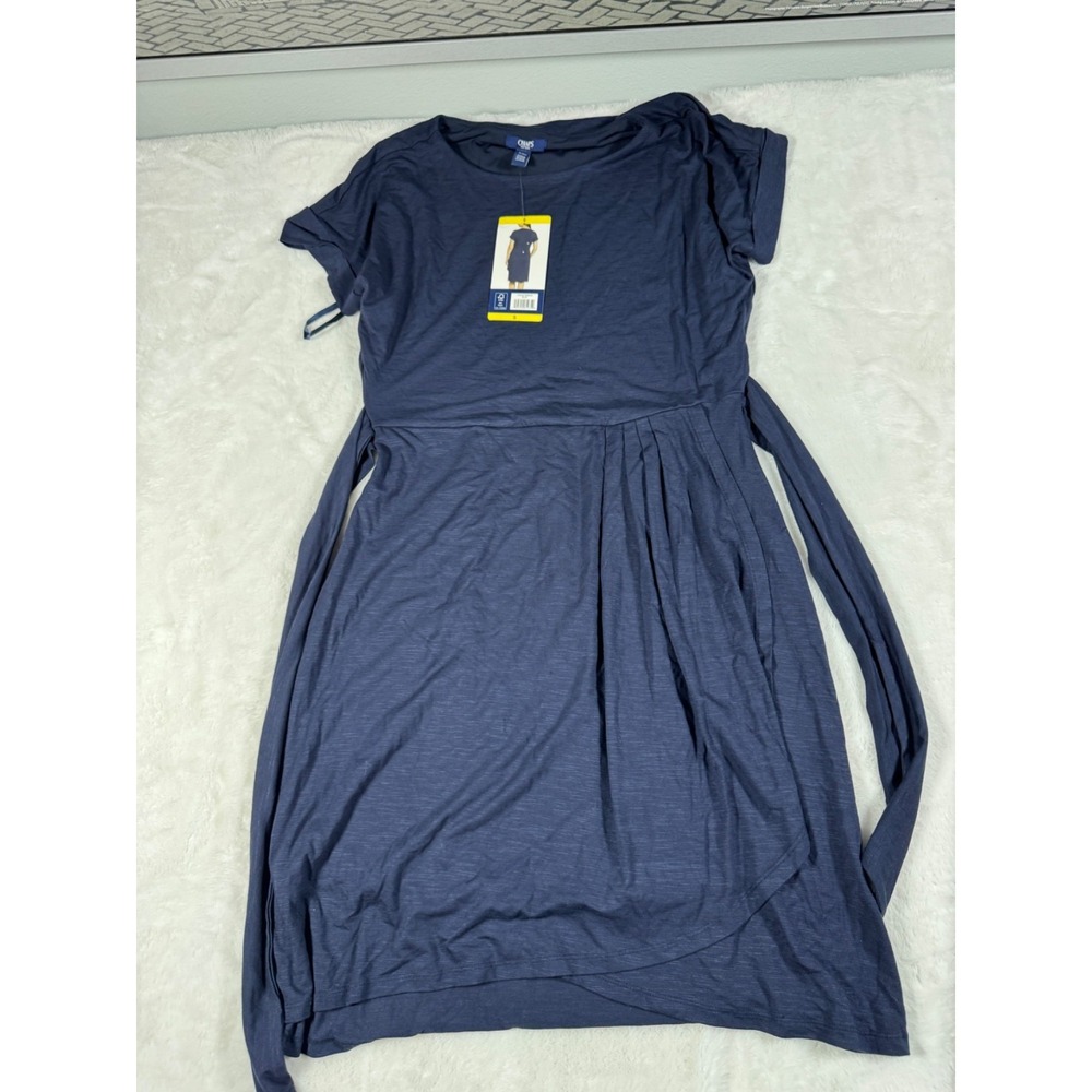 Chaps Ladies Crewneck Knit Dress Blue Size Small Short Sleeve Knee Length